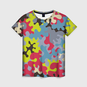 Женская футболка 3D с принтом Цветные облака в Тюмени, 100% полиэфир ( синтетическое хлопкоподобное полотно) | прямой крой, круглый вырез горловины, длина до линии бедер | абстракция | арт | графика | линия | цвет