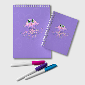 Блокнот с принтом Осьминог милый в Тюмени, 100% бумага | 48 листов, плотность листов — 60 г/м2, плотность картонной обложки — 250 г/м2. Листы скреплены удобной пружинной спиралью. Цвет линий — светло-серый
 | Тематика изображения на принте: cute | octopus | милый | осьминог | осьминожка | тентакли