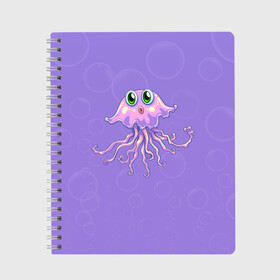 Тетрадь с принтом Осьминог милый в Тюмени, 100% бумага | 48 листов, плотность листов — 60 г/м2, плотность картонной обложки — 250 г/м2. Листы скреплены сбоку удобной пружинной спиралью. Уголки страниц и обложки скругленные. Цвет линий — светло-серый
 | Тематика изображения на принте: cute | octopus | милый | осьминог | осьминожка | тентакли