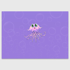 Поздравительная открытка с принтом Осьминог милый в Тюмени, 100% бумага | плотность бумаги 280 г/м2, матовая, на обратной стороне линовка и место для марки
 | Тематика изображения на принте: cute | octopus | милый | осьминог | осьминожка | тентакли