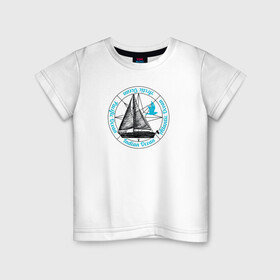 Детская футболка хлопок с принтом Кораблик. Океан в Тюмени, 100% хлопок | круглый вырез горловины, полуприлегающий силуэт, длина до линии бедер | ocean | sailboat | кораблик | корабль | лодка | океан | парус | парусная лодка | тату | татуировка