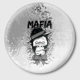 Значок с принтом Mafia в Тюмени,  металл | круглая форма, металлическая застежка в виде булавки | art | арт | графика | животные | звери | мафиози | мафия | обезьяна