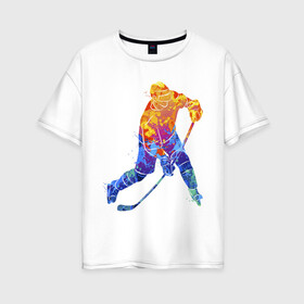 Женская футболка хлопок Oversize с принтом Хоккеист в Тюмени, 100% хлопок | свободный крой, круглый ворот, спущенный рукав, длина до линии бедер
 | art | hockey | hockey stick | player | skates | sport | арт | игрок | клюшка | коньки | спорт | хоккеист | хоккей