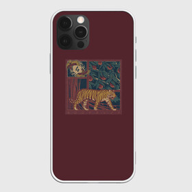 Чехол для iPhone 12 Pro с принтом КартиНа с Тигром в Тюмени, силикон | область печати: задняя сторона чехла, без боковых панелей | Тематика изображения на принте: бардовый | картина | коты | кошки | красивый рисунок | тигр