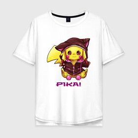 Мужская футболка хлопок Oversize с принтом Пикачу в костюме в Тюмени, 100% хлопок | свободный крой, круглый ворот, “спинка” длиннее передней части | anime | picachu | pikachu | аниме | милый | пика | пикачу | покебол | покемон