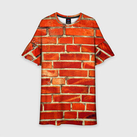 Детское платье 3D с принтом Кирпичная стена в Тюмени, 100% полиэстер | прямой силуэт, чуть расширенный к низу. Круглая горловина, на рукавах — воланы | Тематика изображения на принте: bricks | wall | камень | кирпичи | стена