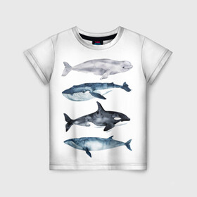 Детская футболка 3D с принтом киты в Тюмени, 100% гипоаллергенный полиэфир | прямой крой, круглый вырез горловины, длина до линии бедер, чуть спущенное плечо, ткань немного тянется | ocean | orca | sea | sea animal | whale | белуха | дельфин | касатка | кит | море | океан | рисунок кита | синий кит
