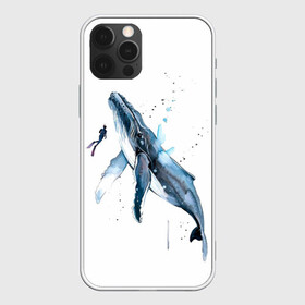 Чехол для iPhone 12 Pro с принтом кит в Тюмени, силикон | область печати: задняя сторона чехла, без боковых панелей | Тематика изображения на принте: ocean | sea | sea animal | whale | акварель | кит | море | океан | рисунок кита