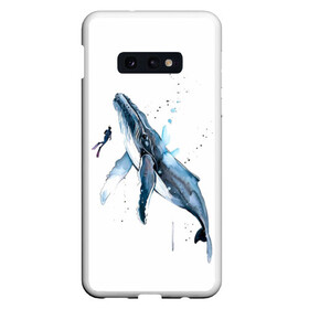 Чехол для Samsung S10E с принтом кит в Тюмени, Силикон | Область печати: задняя сторона чехла, без боковых панелей | Тематика изображения на принте: ocean | sea | sea animal | whale | акварель | кит | море | океан | рисунок кита