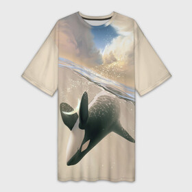 Платье-футболка 3D с принтом косатка в Тюмени,  |  | ocean | orca | sea | sea animal | whale | дельфин | касатка | кит | море | океан | рисунок кита
