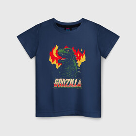 Детская футболка хлопок с принтом GODZILLA в Тюмени, 100% хлопок | круглый вырез горловины, полуприлегающий силуэт, длина до линии бедер | годзилла | динозавр | кино | монстр | надписи | фантастика | ящер