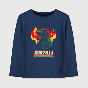 Детский лонгслив хлопок с принтом GODZILLA в Тюмени, 100% хлопок | круглый вырез горловины, полуприлегающий силуэт, длина до линии бедер | годзилла | динозавр | кино | монстр | надписи | фантастика | ящер