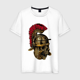 Мужская футболка хлопок с принтом LEGIONARY в Тюмени, 100% хлопок | прямой крой, круглый вырез горловины, длина до линии бедер, слегка спущенное плечо. | история | легионер | рим | римлянен | скелет | спратак | череп