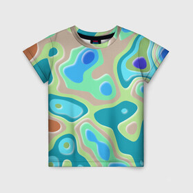 Детская футболка 3D с принтом РазноцВетная абстракция в Тюмени, 100% гипоаллергенный полиэфир | прямой крой, круглый вырез горловины, длина до линии бедер, чуть спущенное плечо, ткань немного тянется | зеленый | разноцветный | синий