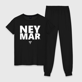 Женская пижама хлопок с принтом Neymar Jr white logo в Тюмени, 100% хлопок | брюки и футболка прямого кроя, без карманов, на брюках мягкая резинка на поясе и по низу штанин | brazil | champions | fifa | junior | neymar | neymar jr | paris saint germain | psg | uefa | бразилия | джуниор | младший | наймар | неймар | пари сен жермен | петух | псж | сборная бразилии | уефа | фифа | футбик | футбол 