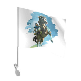 Флаг для автомобиля с принтом Линк на коне в Тюмени, 100% полиэстер | Размер: 30*21 см | games | link | nintendo | switch | zelda | линк