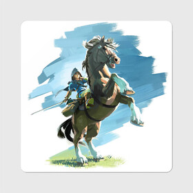Магнит виниловый Квадрат с принтом Линк на коне в Тюмени, полимерный материал с магнитным слоем | размер 9*9 см, закругленные углы | games | link | nintendo | switch | zelda | линк