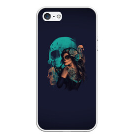 Чехол для iPhone 5/5S матовый с принтом ДевуШка с ЧереПами в Тюмени, Силикон | Область печати: задняя сторона чехла, без боковых панелей | девушка | синий | цветы | череп | черепа