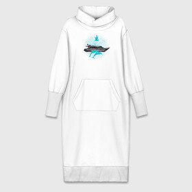 Платье удлиненное хлопок с принтом Яхта и дельфины в Тюмени,  |  | дельфины | корабль | море | морское | судно | чайка | яхта | яхты