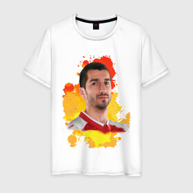 Мужская футболка хлопок с принтом футболист Генрих Мхитарян в Тюмени, 100% хлопок | прямой крой, круглый вырез горловины, длина до линии бедер, слегка спущенное плечо. | генрих | мхитарян | рома | футболисты