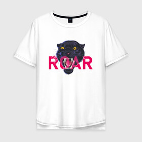 Мужская футболка хлопок Oversize с принтом Пантера ROAR в Тюмени, 100% хлопок | свободный крой, круглый ворот, “спинка” длиннее передней части | Тематика изображения на принте: roar | багира | голова пантеры | животное | кошка | пантера