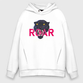 Мужское худи Oversize хлопок с принтом Пантера ROAR в Тюмени, френч-терри — 70% хлопок, 30% полиэстер. Мягкий теплый начес внутри —100% хлопок | боковые карманы, эластичные манжеты и нижняя кромка, капюшон на магнитной кнопке | roar | багира | голова пантеры | животное | кошка | пантера