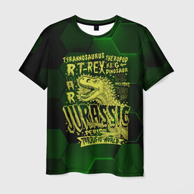 Мужская футболка 3D с принтом T-rex Jurassic Динозавр в Тюмени, 100% полиэфир | прямой крой, круглый вырез горловины, длина до линии бедер | Тематика изображения на принте: dino | rex | roar | t rex | дино | динозавр | динозавры