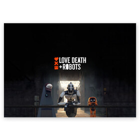 Поздравительная открытка с принтом Love, Death and Robots в Тюмени, 100% бумага | плотность бумаги 280 г/м2, матовая, на обратной стороне линовка и место для марки
 | cartoon | death | fantasy | heavy | horror | metal | miller | netflix | robots | tim | witness | любовь | миллер | мультфильм | робот | роботы | тим | ужасы | фэнтези