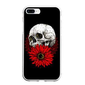Чехол для iPhone 7Plus/8 Plus матовый с принтом Череп и Красный Цветок Skull в Тюмени, Силикон | Область печати: задняя сторона чехла, без боковых панелей | flowers | head | skulls | букет | голова | животные | кости | мозги | паттерн | полосы | природа | розы | скелет | текстура | узор | флора | хо | цветы | черепа | черный | яркий