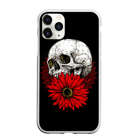 Чехол для iPhone 11 Pro матовый с принтом Череп и Красный Цветок Skull в Тюмени, Силикон |  | flowers | head | skulls | букет | голова | животные | кости | мозги | паттерн | полосы | природа | розы | скелет | текстура | узор | флора | хо | цветы | черепа | черный | яркий