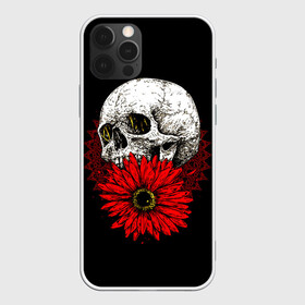 Чехол для iPhone 12 Pro Max с принтом Череп и Красный Цветок Skull в Тюмени, Силикон |  | flowers | head | skulls | букет | голова | животные | кости | мозги | паттерн | полосы | природа | розы | скелет | текстура | узор | флора | хо | цветы | черепа | черный | яркий