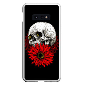 Чехол для Samsung S10E с принтом Череп и Красный Цветок Skull в Тюмени, Силикон | Область печати: задняя сторона чехла, без боковых панелей | flowers | head | skulls | букет | голова | животные | кости | мозги | паттерн | полосы | природа | розы | скелет | текстура | узор | флора | хо | цветы | черепа | черный | яркий