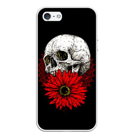 Чехол для iPhone 5/5S матовый с принтом Череп и Красный Цветок Skull в Тюмени, Силикон | Область печати: задняя сторона чехла, без боковых панелей | flowers | head | skulls | букет | голова | животные | кости | мозги | паттерн | полосы | природа | розы | скелет | текстура | узор | флора | хо | цветы | черепа | черный | яркий