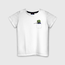 Детская футболка хлопок с принтом Pepe sniper в Тюмени, 100% хлопок | круглый вырез горловины, полуприлегающий силуэт, длина до линии бедер | kekw | mem | pepe | smile | smiles | twitch | мемы | пепе | рофлан | смайл | смайлы | твитч