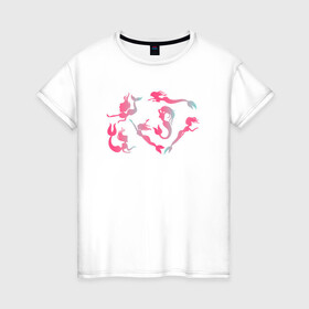 Женская футболка хлопок с принтом Русалки градиент в Тюмени, 100% хлопок | прямой крой, круглый вырез горловины, длина до линии бедер, слегка спущенное плечо | mermaid | морская | русалка | русалки | русалочка | русалочки | ундина