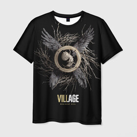 Мужская футболка 3D с принтом Resident Evil Village в Тюмени, 100% полиэфир | прямой крой, круглый вырез горловины, длина до линии бедер | resident evil village | деревня | компьютерная игра | обитель зла | сухие ветки | черные крылья | эмблема
