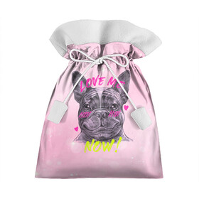 Подарочный 3D мешок с принтом французский бульдог Люби меня! в Тюмени, 100% полиэстер | Размер: 29*39 см | 14 февраля | бульдог | влюбленные | люби меня | любовь | пес | собачка | французский бульдог