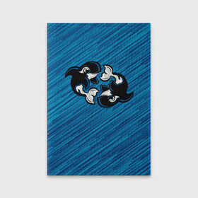 Обложка для паспорта матовая кожа с принтом Две косатки в Тюмени, натуральная матовая кожа | размер 19,3 х 13,7 см; прозрачные пластиковые крепления | whale | кит | косатка | косатки | на синем | с косатками