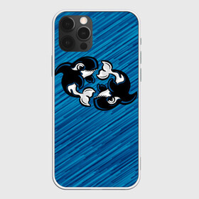 Чехол для iPhone 12 Pro с принтом Две косатки в Тюмени, силикон | область печати: задняя сторона чехла, без боковых панелей | whale | кит | косатка | косатки | на синем | с косатками