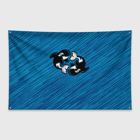 Флаг-баннер с принтом Две косатки в Тюмени, 100% полиэстер | размер 67 х 109 см, плотность ткани — 95 г/м2; по краям флага есть четыре люверса для крепления | whale | кит | косатка | косатки | на синем | с косатками