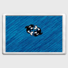 Магнит 45*70 с принтом Две косатки в Тюмени, Пластик | Размер: 78*52 мм; Размер печати: 70*45 | whale | кит | косатка | косатки | на синем | с косатками