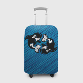 Чехол для чемодана 3D с принтом Две косатки в Тюмени, 86% полиэфир, 14% спандекс | двустороннее нанесение принта, прорези для ручек и колес | whale | кит | косатка | косатки | на синем | с косатками