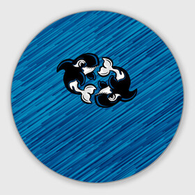 Коврик для мышки круглый с принтом Две косатки в Тюмени, резина и полиэстер | круглая форма, изображение наносится на всю лицевую часть | whale | кит | косатка | косатки | на синем | с косатками