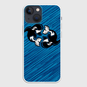 Чехол для iPhone 13 mini с принтом Две косатки в Тюмени,  |  | whale | кит | косатка | косатки | на синем | с косатками