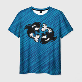 Мужская футболка 3D с принтом Две косатки в Тюмени, 100% полиэфир | прямой крой, круглый вырез горловины, длина до линии бедер | whale | кит | косатка | косатки | на синем | с косатками