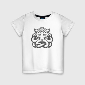Детская футболка хлопок с принтом Кракен в Тюмени, 100% хлопок | круглый вырез горловины, полуприлегающий силуэт, длина до линии бедер | cute | kraken | octopus | кракен | осьминог | осьминожка | тату | татуировка | тентакли