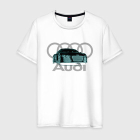 Мужская футболка хлопок с принтом Audi в Тюмени, 100% хлопок | прямой крой, круглый вырез горловины, длина до линии бедер, слегка спущенное плечо. | Тематика изображения на принте: audi | auto | sport | авто | автомобили | автомобиль | автомобильные | бренд | внедорожники | легковые | марка | спорт