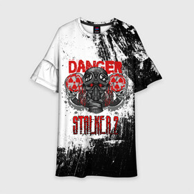 Детское платье 3D с принтом Stalker 2 Danger в Тюмени, 100% полиэстер | прямой силуэт, чуть расширенный к низу. Круглая горловина, на рукавах — воланы | danger | stalker | stallker | метро | постапокалипсис | радиация | сталкер | чернобыль