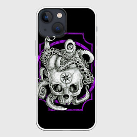 Чехол для iPhone 13 mini с принтом Череп и Осьминог в Тюмени,  |  | beast | head | kraken | neon | octopus | skulls | star | букет | голова | животные | звезда | зверь | зубы | кости | кракен | краска | мозги | неоновый | октопус | осьминог | полосы | скелет | текстура | точки | узор | хо | цветы