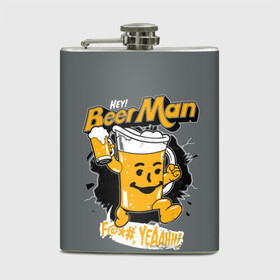 Фляга с принтом BEER MAN в Тюмени, металлический корпус | емкость 0,22 л, размер 125 х 94 мм. Виниловая наклейка запечатывается полностью | alcochol | beer | comics | drink | man | комикс | напитки | пенное | прикол | рисунок | шутка